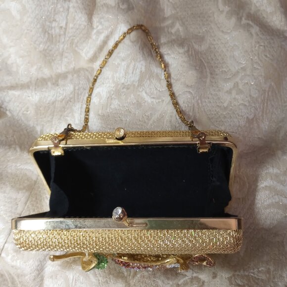 Iris Lane Gold Mesh  Clutch Rhinestone flower - Picture 3 of 4